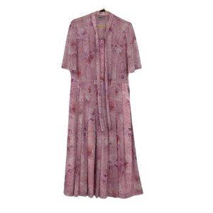 Vintage  Bleyle Germany Pink floral maxi dress buttoned bodice pleated skirt L